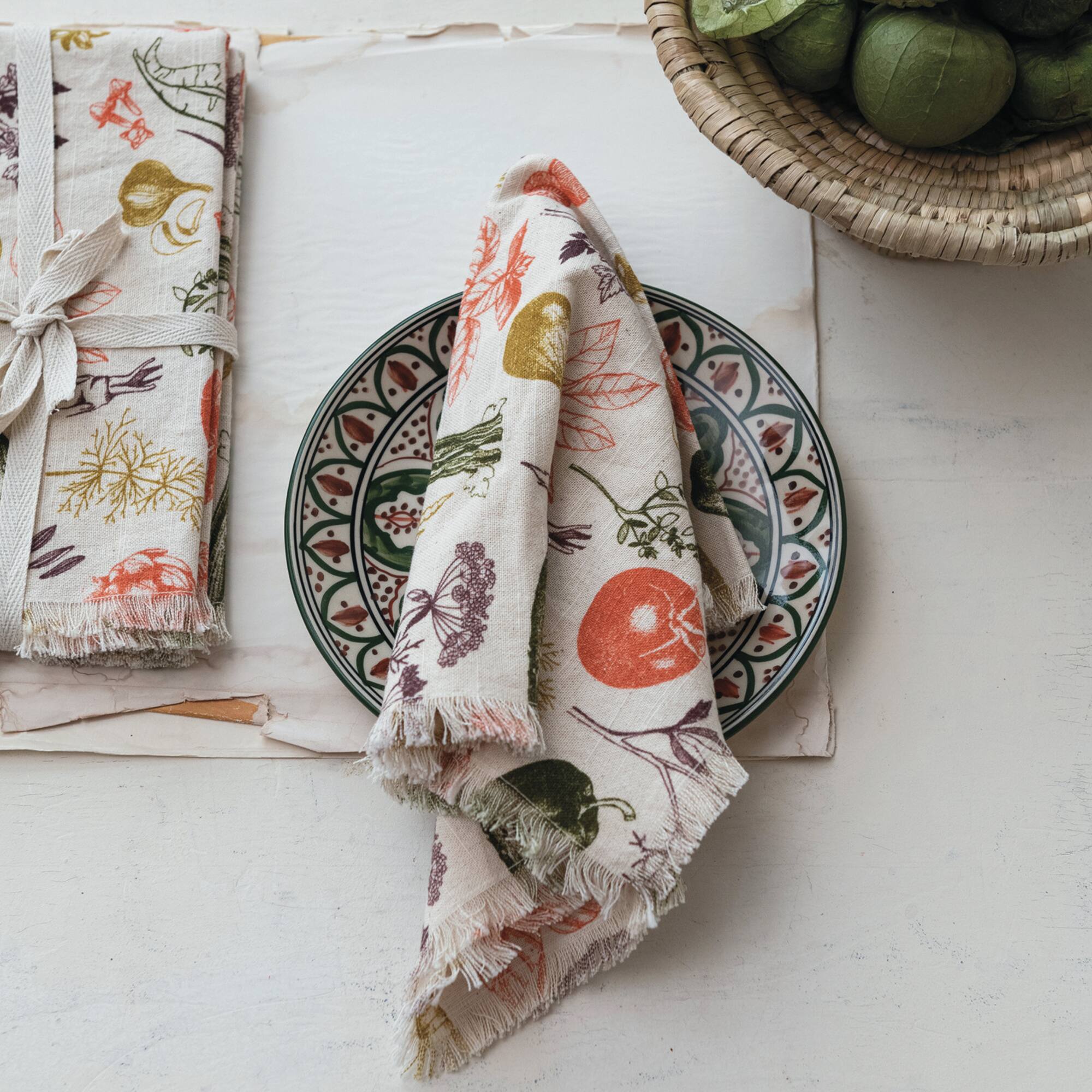 Hello Honey® Vegetable Print Cotton Slub Napkins with Fringe, 4ct.